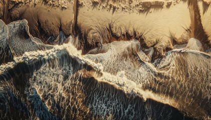 Aerial view of ocean eroding rocky beach