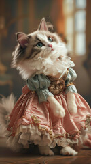Princess little kitty cat wearing a fluffy intricate pretty dress