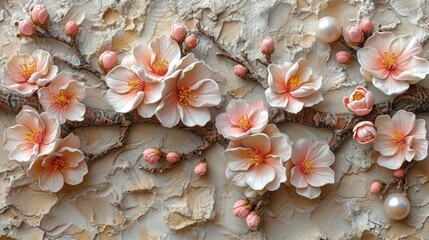 a close up of a flower on a wall with a lot of flowers on the outside of the wall and a lot of flowers on the inside of the outside of the wall.
