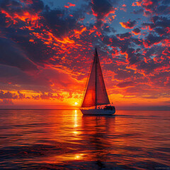 Serene Sailing at Sunset: A Peaceful Ocean Escape