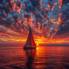 Majestic Sunset Sailing Experience Under Fiery Skies