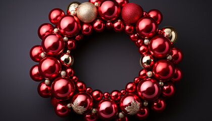Fototapeta premium Shiny gold sphere, a gift of love, symbolizes Christmas celebration generated by AI