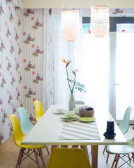 table and chairs in cafe