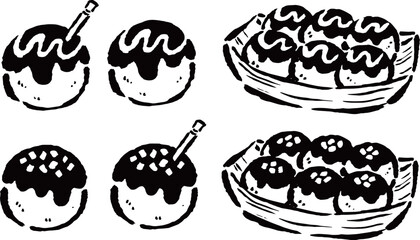 たこ焼き　マヨネーズ・青のり　線画セット