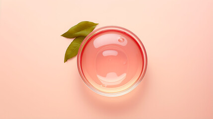 A jar with transparent peach slime on a peach background. Jelly-like slime texture with peach aroma - obrazy, fototapety, plakaty