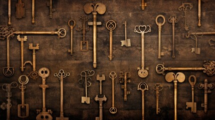 Obraz premium Background with antique old keys in Brown color