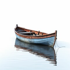 Boat with water reflection, isolated on white background