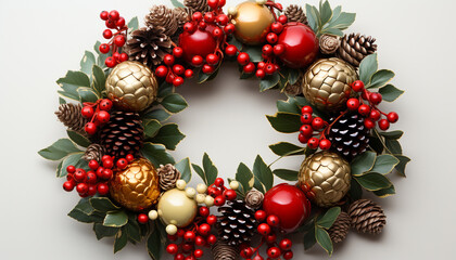 Winter celebration gift of nature, wreath, Christmas ornament, holly decoration generated by AI