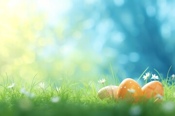 Happy Easter Eggs Basket Eggsecutive. Bunny in flower easter hope decoration Garden. Cute hare 3d religious symbols easter rabbit spring illustration. Holy week Faith card wallpaper greeting card - obrazy, fototapety, plakaty