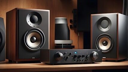 A pair of high fidelity studio monitors enhancing the audio experience