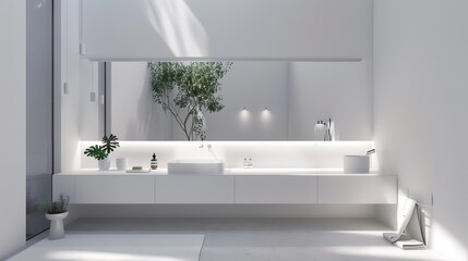 Clean and Minimalist White Bathroom with Mirror