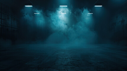 Empty stage or scene with spotlights and transparent smoke effect as wallpaper background illustration	