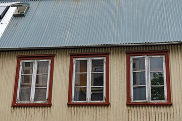 Residential building detail of window facade in Reykjavik, Iceland. 