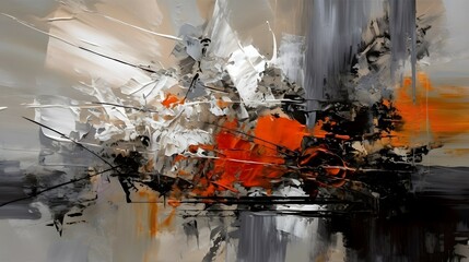 Abstract Art Modern Painting Gray Orange