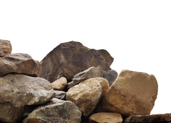 Pile of large brown rocks or boulders isolated cutout on transparent - obrazy, fototapety, plakaty