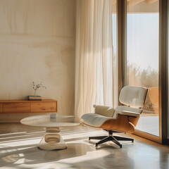 Modern Minimalist Interior Design with Elegant Chair and Sunlight
