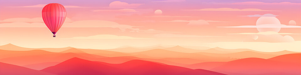 Fototapeta premium Colorful hot air balloon flying early in the morning over the mountain. Scenic sunrise or sunset view. Spring or summer landscape. Travel and vacation concept