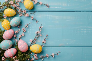 Happy Easter Eggs Basket golden egg. Bunny in flower easter organic gardening decoration Garden. Cute hare 3d Alleluia easter rabbit spring illustration. Holy week fluffy toy card wallpaper basket - obrazy, fototapety, plakaty
