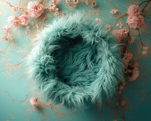 Newborn Floral digital backdrop. AI Generative. Moses basket, fur nest, featherbed, fluffy bed
Background for Montage in Newborn Photography