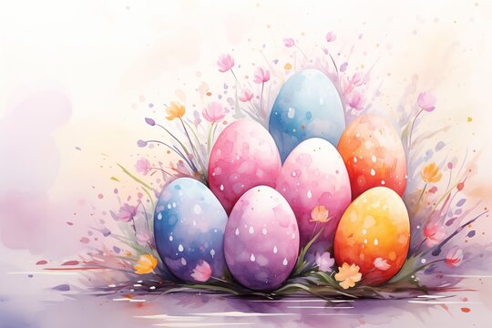 Watercolor Easter Eggs pastel composition
