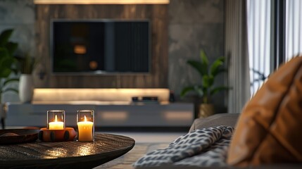Home interior design, contemporary apartment, cozy atmosphere, comfortable design, earthy materials...
