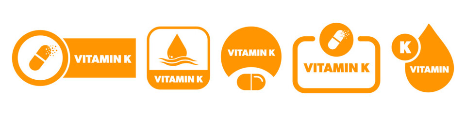 Vitamin K vector labels isolated on white. Vitamin stickers set.