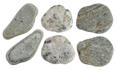 Fototapeta na wymiar Macro – River stone collection isolated on transparent background, (high resolution)