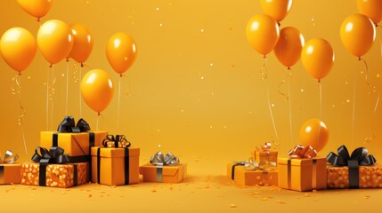 Background with birthday gifts in Saffron color