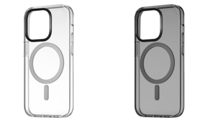 Mockup of a transparent protective phone case with a black border around the camera