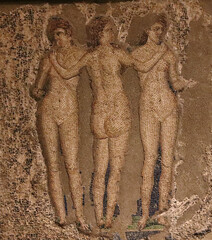 Roman erotic mosaic depicting the Three Graces, from the House of Apollo to Pompeii