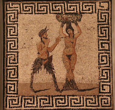 Roman erotic mosaic depicting Pan and Pytis (Pompeii)