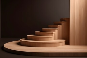 abstract podium with empty space for product placement, 3D render, blender render, Wooden,