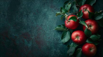 fresh red apples on a dark background generative ai - obrazy, fototapety, plakaty