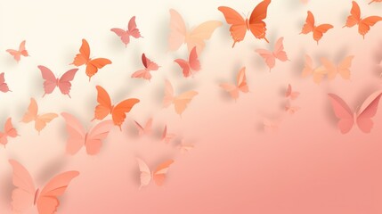 Background with butterflies in Peach color - obrazy, fototapety, plakaty