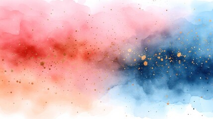 a painting of a red, white, and blue cloud with gold sprinkles on a white background.