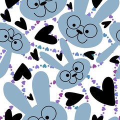 Fototapeta premium Cartoon animals seamless Easter rabbit pattern for wrapping paper and fabrics and linens and kids clothes print