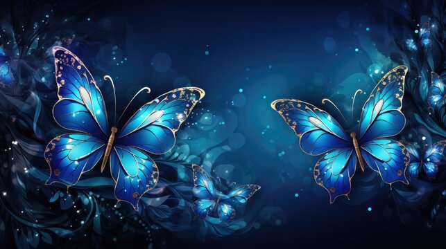 Background with butterflies in Sapphire color.