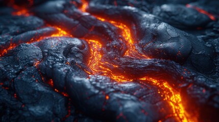 a close up of a lava rock with red and yellow flames coming out of the rocks and lavas on it.