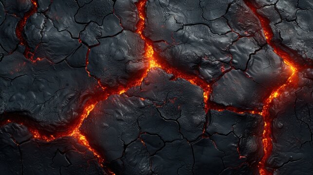 a close up of a cracked surface with lava and lava in the middle of the image and bright red flames coming out of the cracks.
