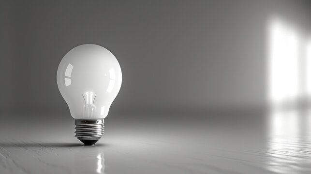 a light bulb sitting in the middle of a room with a light coming out of the top of the bulb.