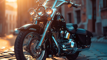 An exhilarating image of a sleek motorbike, parked against a backdrop