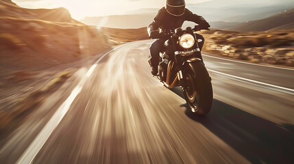 A thrilling scene capturing a motorbike speeding down an open road