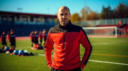 sports teacher on a soccer field
