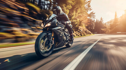 Naklejka premium A thrilling scene capturing a motorbike speeding down an open road