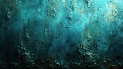 a painting of blue and green water with a lot of drops of water on the bottom and bottom of it.
