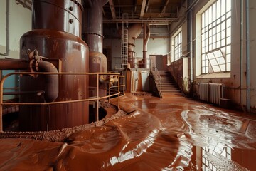 Factory With Abundance of Brown Paint on the Floor