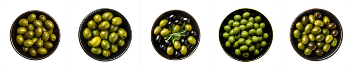 Olives in a bowl, isolated on transparent background