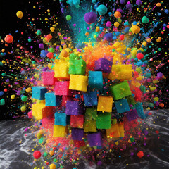 explosion de cubes multicolores 