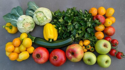 vegetables and fruits on a table generative ai