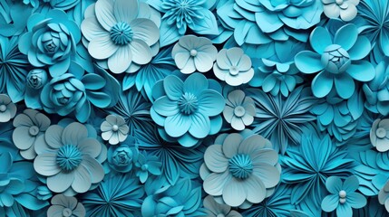 Background with different flowers in Cyan color